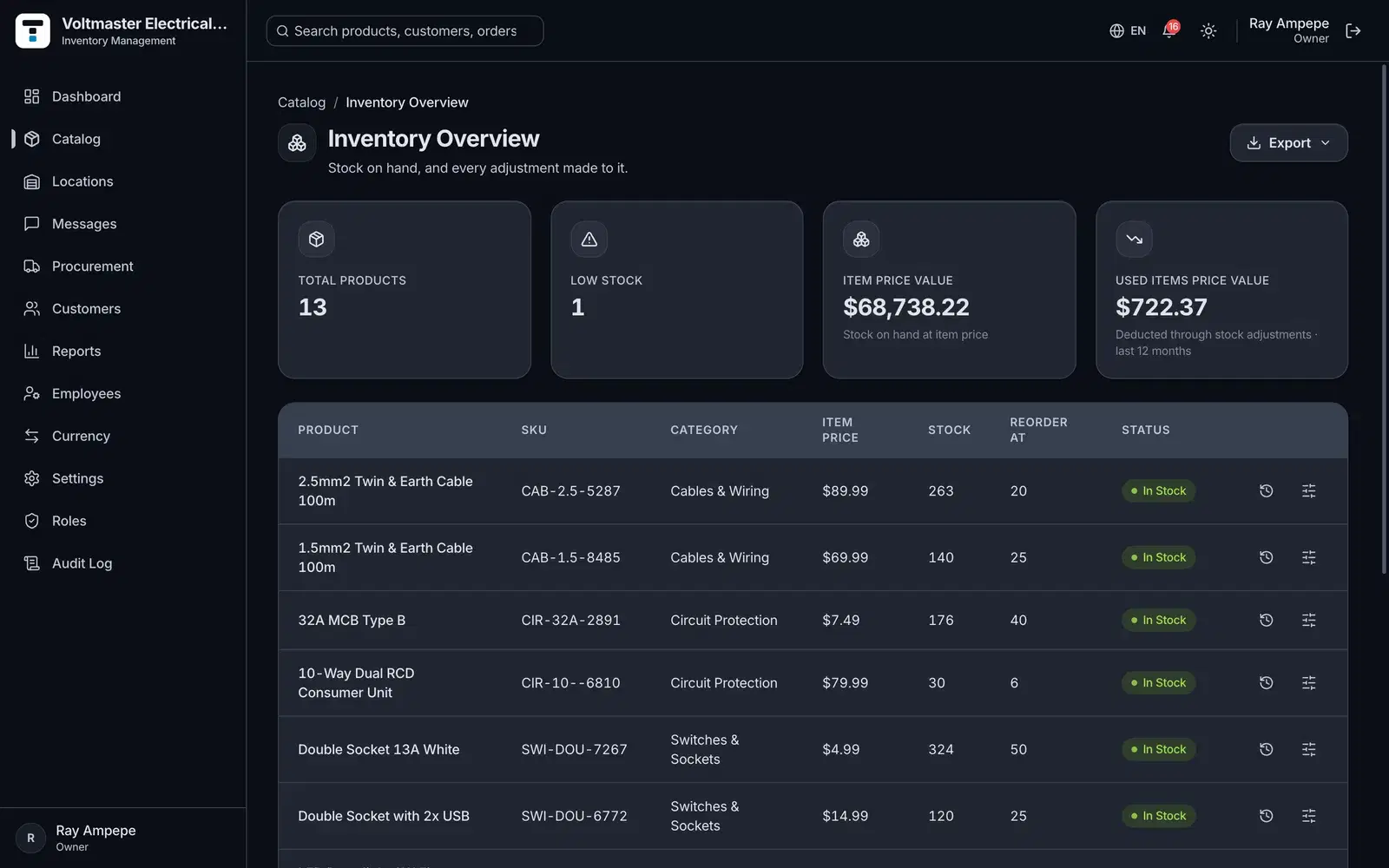 The Inventory screen in Tillstock